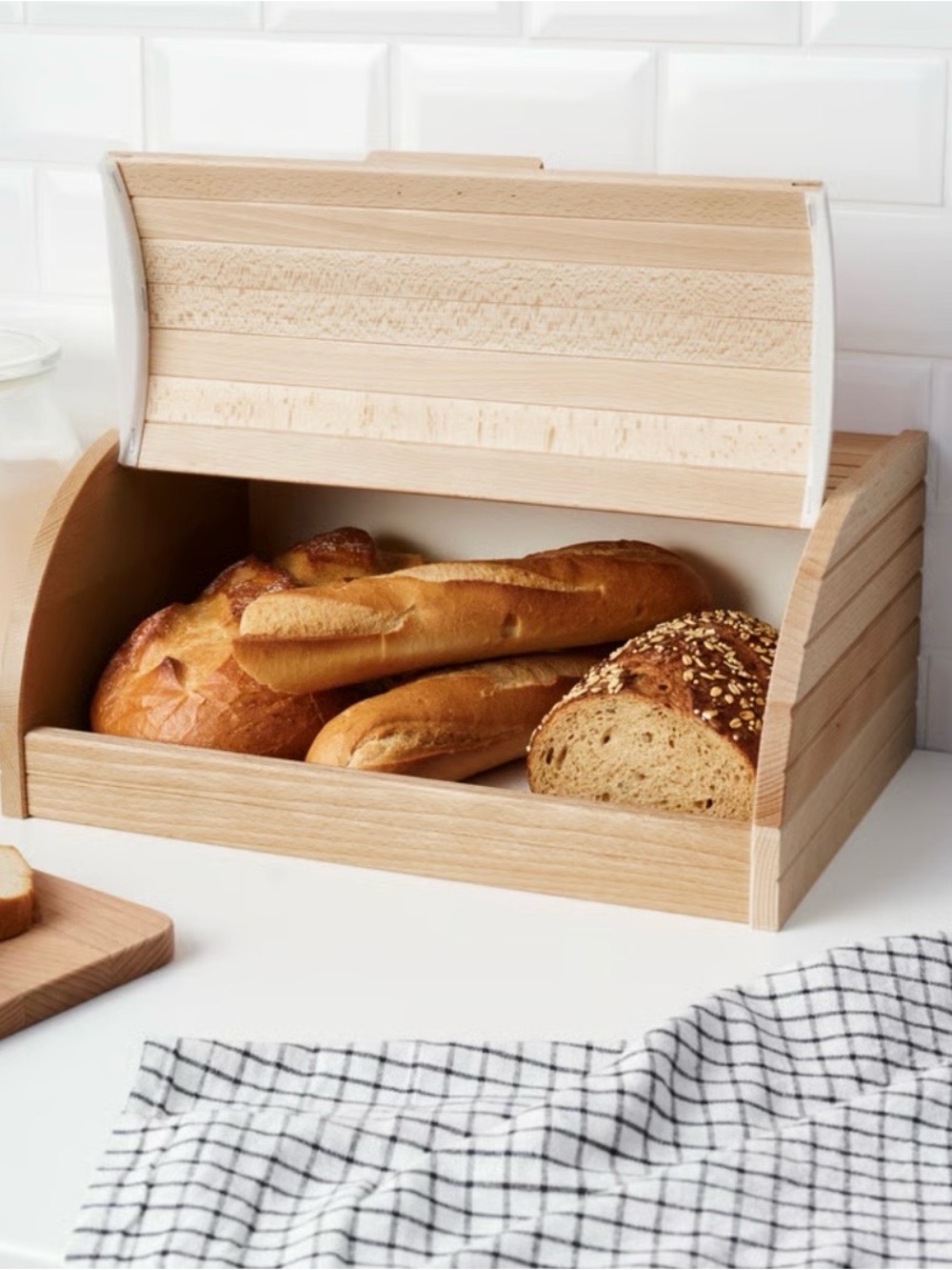 NWOT IKEA. Wooden Roll-Top Bread Box - Natural Wood